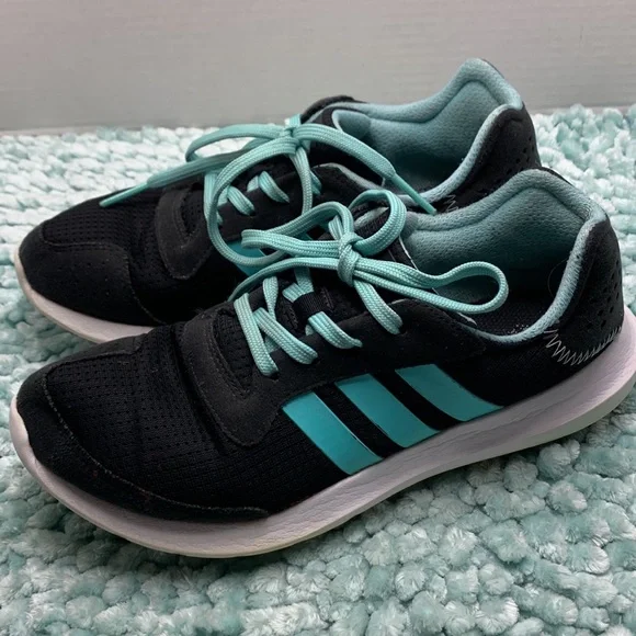 Addidas Running Jogging Workout Shoes Sneakers Black & Aqua Cushion Insoles - Picture 16 of 17